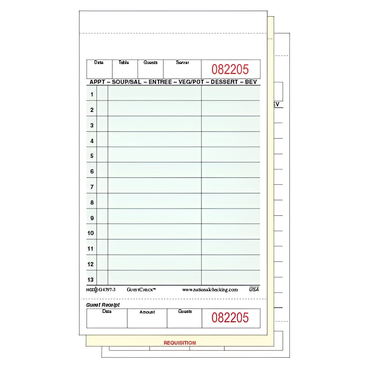 A1Paper - 4.25" x 7.25" 3 Part Green Carbonless Guest Checks, 8x250/Cs - DIRG47973SP