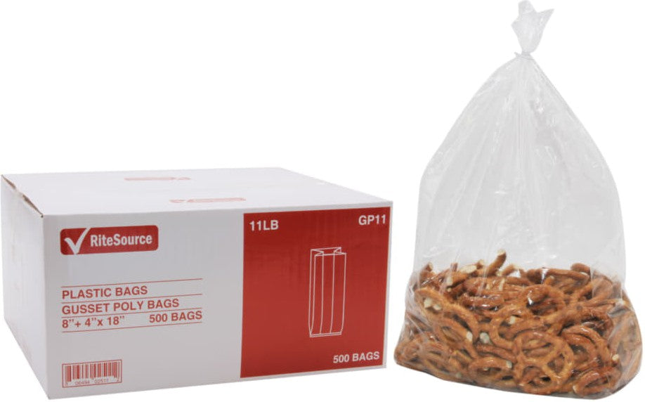 RiteSource - 8" x 4" x 18" Clear 11 lb Poly Bags, 500/bx - GP11