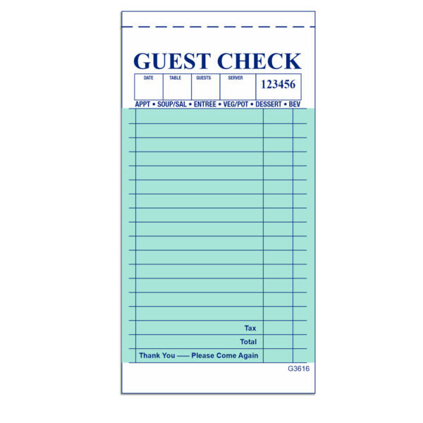 A1Paper - 3.4" x 6.75" 1 Part Booked Guest Checks, 50x100/Cs - DIRG3616