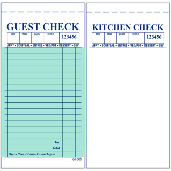 A1Paper - 3.4" x 6.25" 2 Part Green Carbonless Guest Checks, 50x50/Cs - DIRG7000