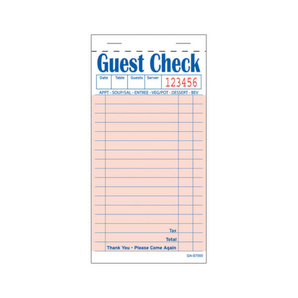A1Paper - 3.5" x 6.75" 2 Part Pink Carbonless Guest Checks, 50x50/Cs - S-7000